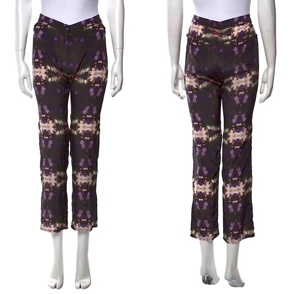 COLLINA STRADA Silk Crepe Kaleidoscope Floral Print Hip Cutout Slim Leg Pants M - Picture 1 of 7